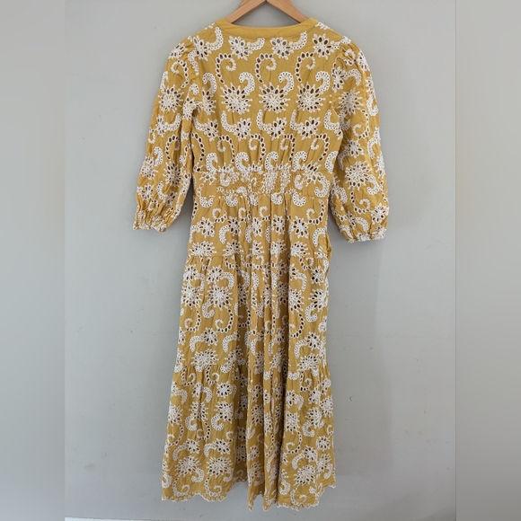 Shoshanna Sicily Midi Dress Size 4 Yellow Eyelet Lace - Picture 6 of 7